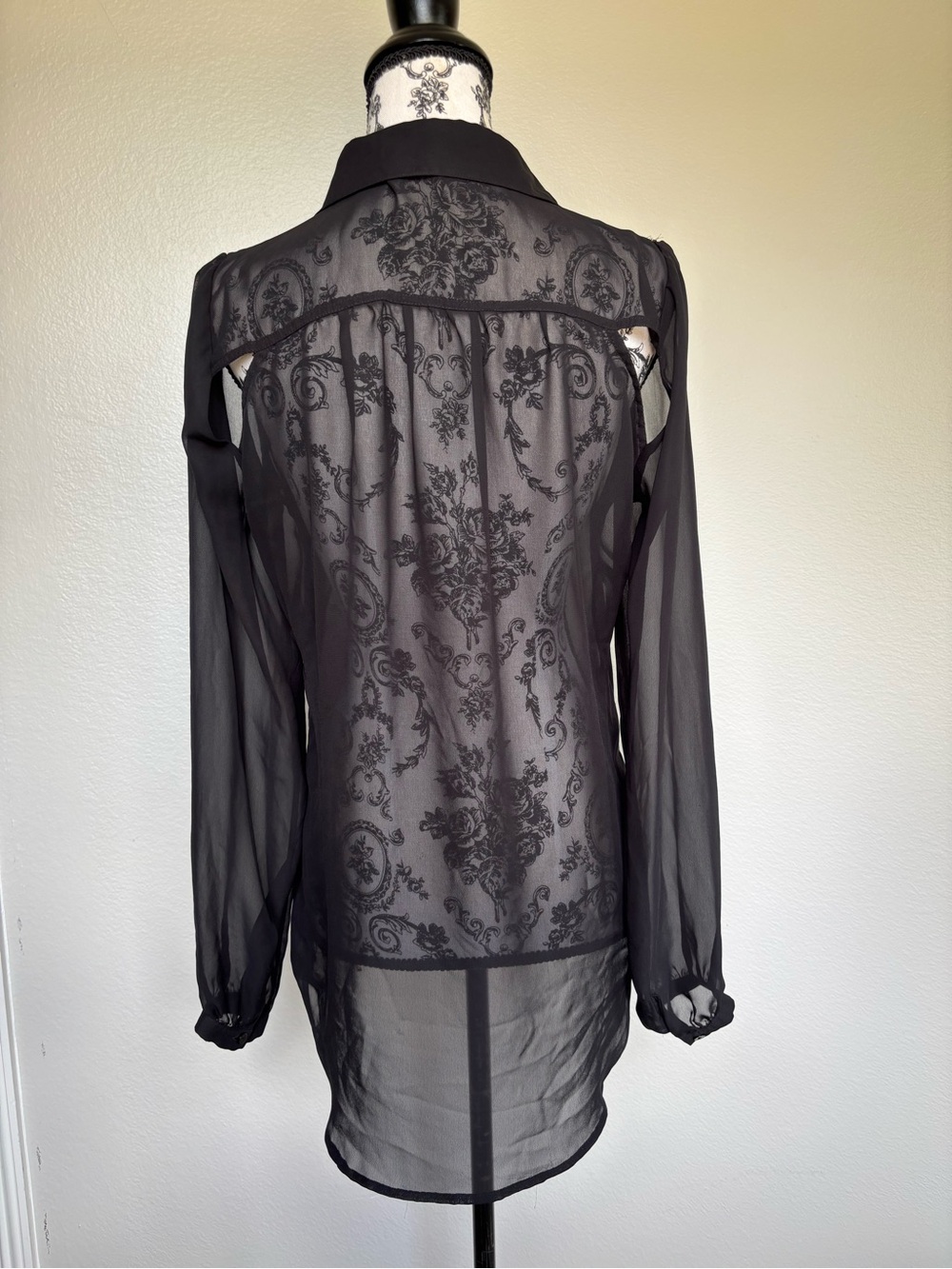 jonathan martin Black Sheer with Open front and back design Button-Down Blouse - Picture 2 of 13